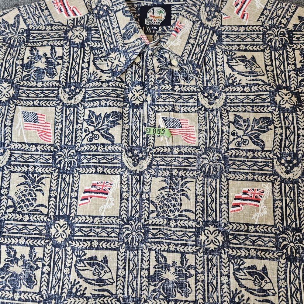 Reyn Spooner Mens Hawaiian Aloha Shirt Size XXL 2018 Hawaii State Flag US Flag